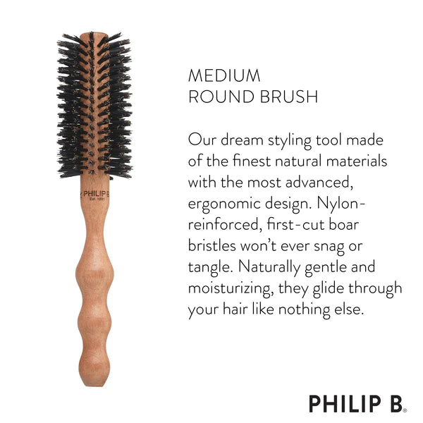 Philip B - Medium (55mm) Round Hairbrush - Infographic